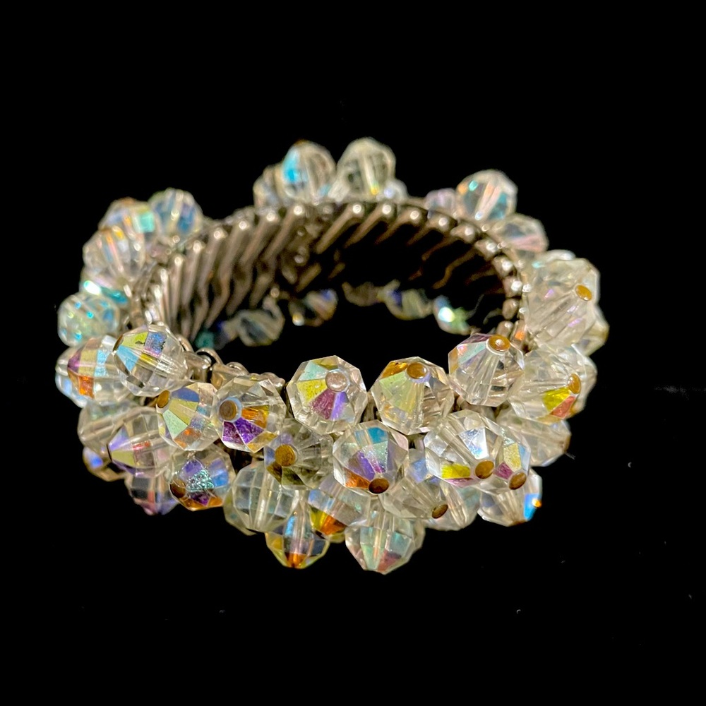 1950s Expandable Aurora Borealis Crystal Bracelet, made USA